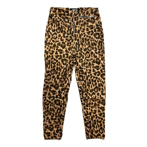 Reformation Braydon Leopard Print High Waist Moto Zip Pants | Size 4P - Picture 1 of 4